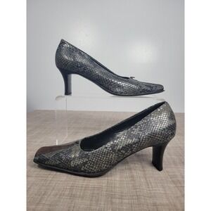 Enrico Gori Firenze Italian Snakeskin Pumps Grey Black Suede Toe Size 39 Heel
